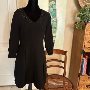 Roberto Cavalli Black Sheath Dress with V-Neck and Cuffed 3/4 Sleeves